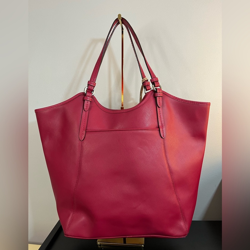 Coach Large Red Leather Tote Shoulder Bag Purse Handbag - Picture 5 of 15